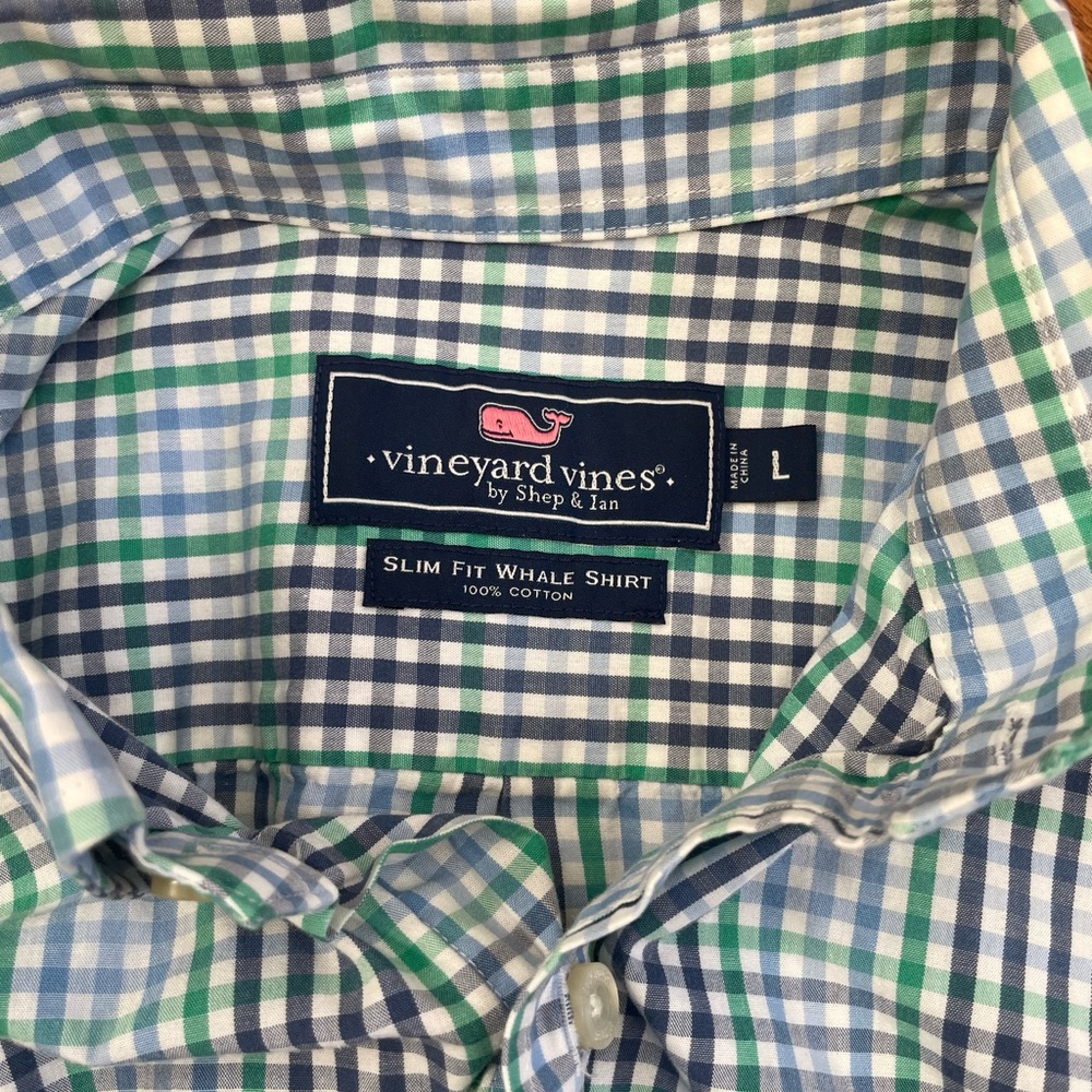 ✨HOST PICK✨ VINEYARD VINES Slim Fit Whale Shirt L 100% Cotton Blue Gingham EUC - Picture 3 of 11